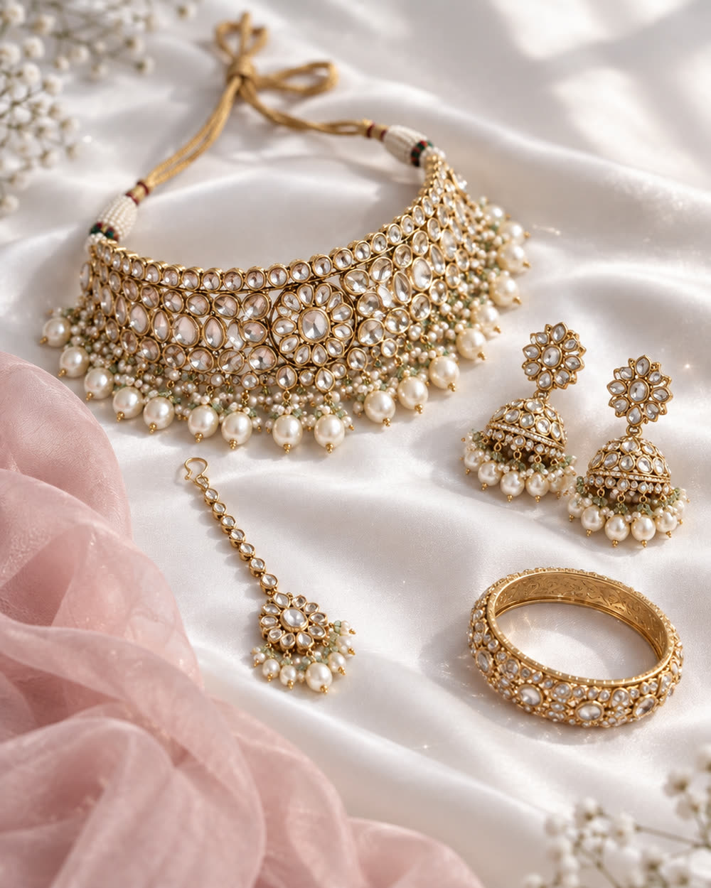 Bridal choker set with maang tikka and bangles
